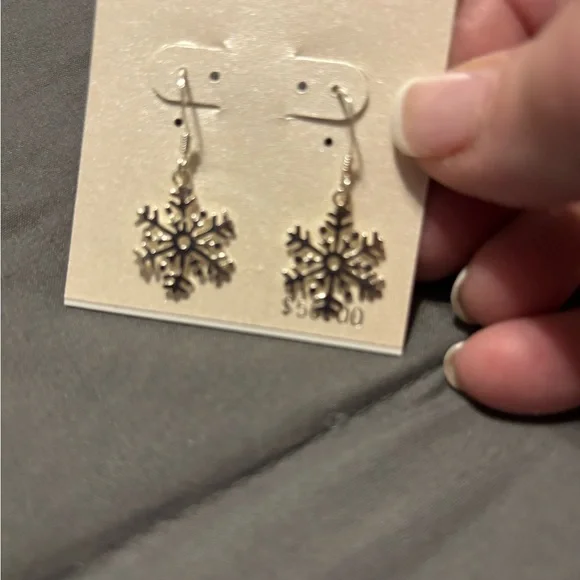 Sterling Silver Snowflake Earrings - Picture 7 of 7